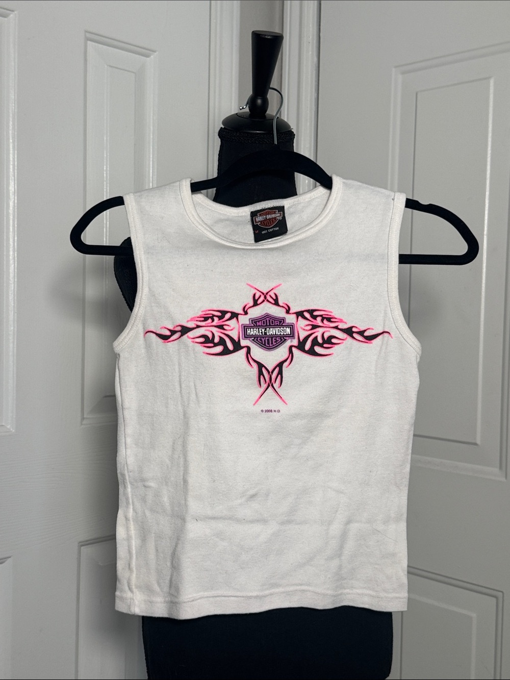 Harley-Davidson White Tank with Pink Tribal Shield Graphic